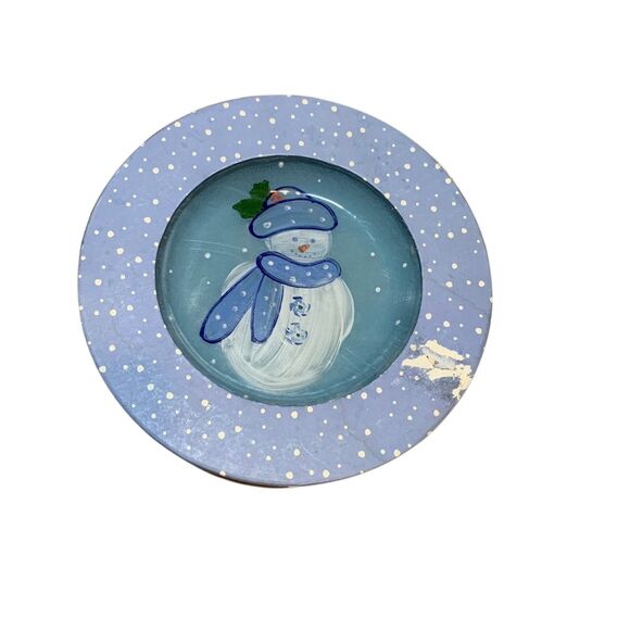 Linens N Things Set of 6 Handpainted Frosty Snowman Figurines Dessert Plates - Picture 8 of 9